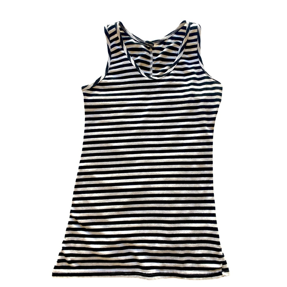 Poof! Black and Light Gray Stripped Scrunchy Back Tank Top Size Large